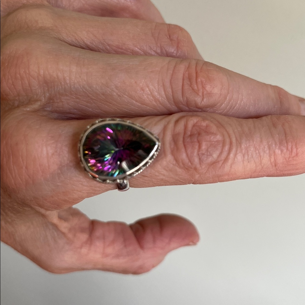 Mystic Topaz Teardrop Ring in Sterling Silver - Picture 5 of 6